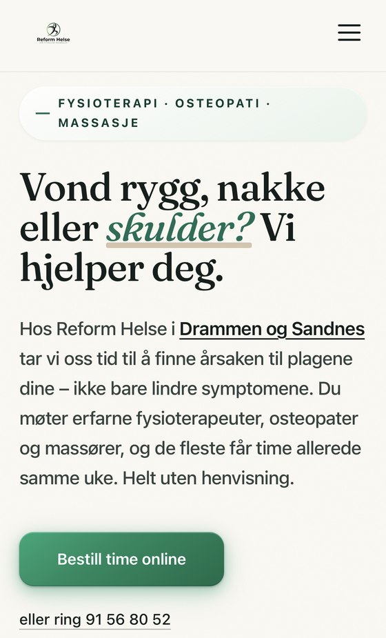 Reform Helse nettside vist på mobil